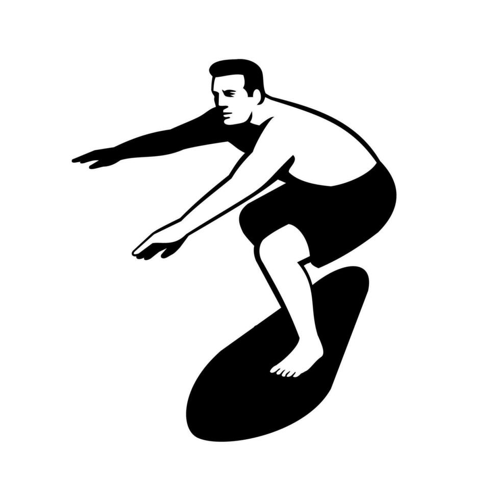 Male Surfer on Surf Board Surfing Front View Retro vector