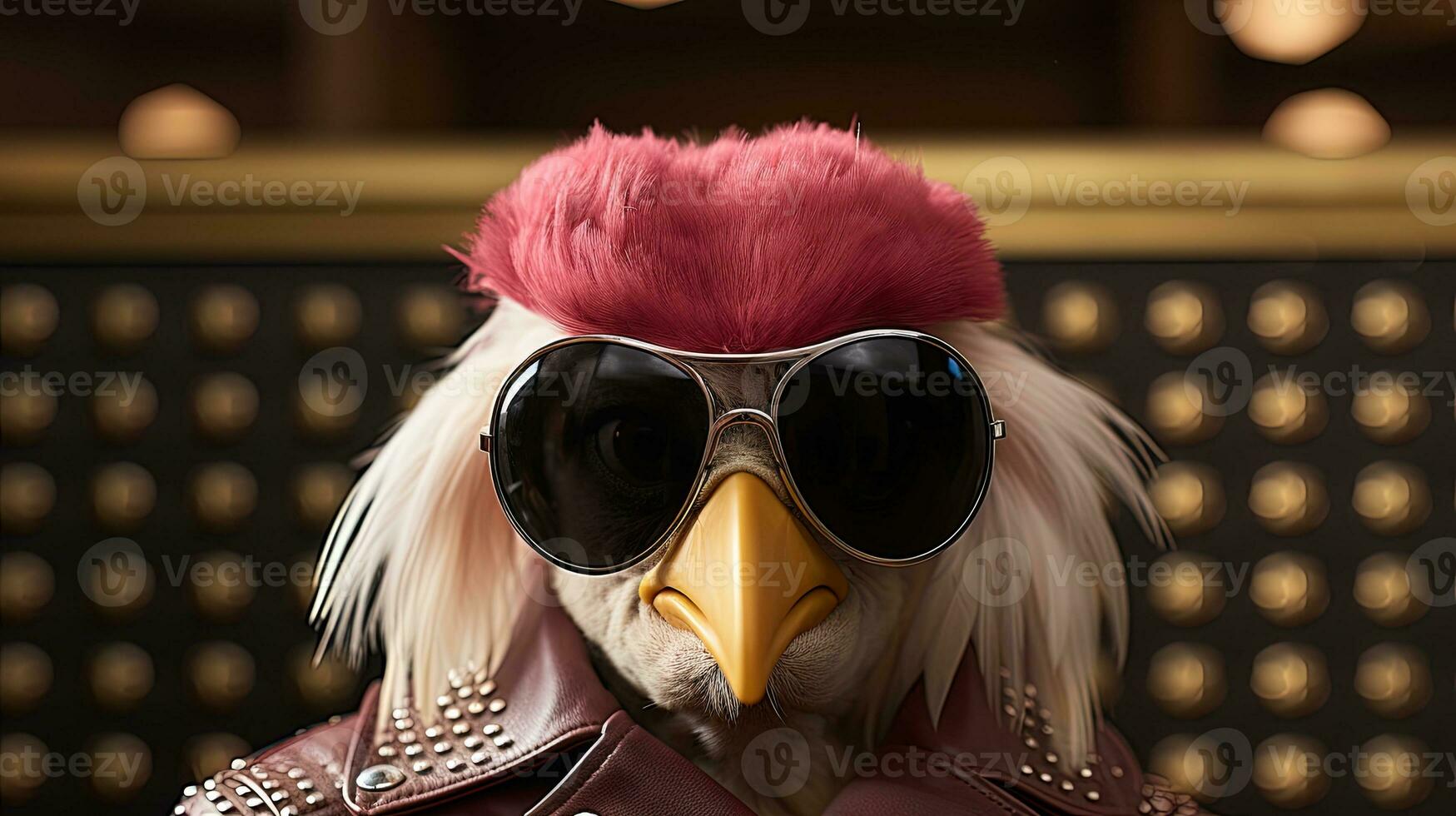 Portrait of a rooster wearing glasses and a bow tie. anthropomorphic hen. AI generative photo