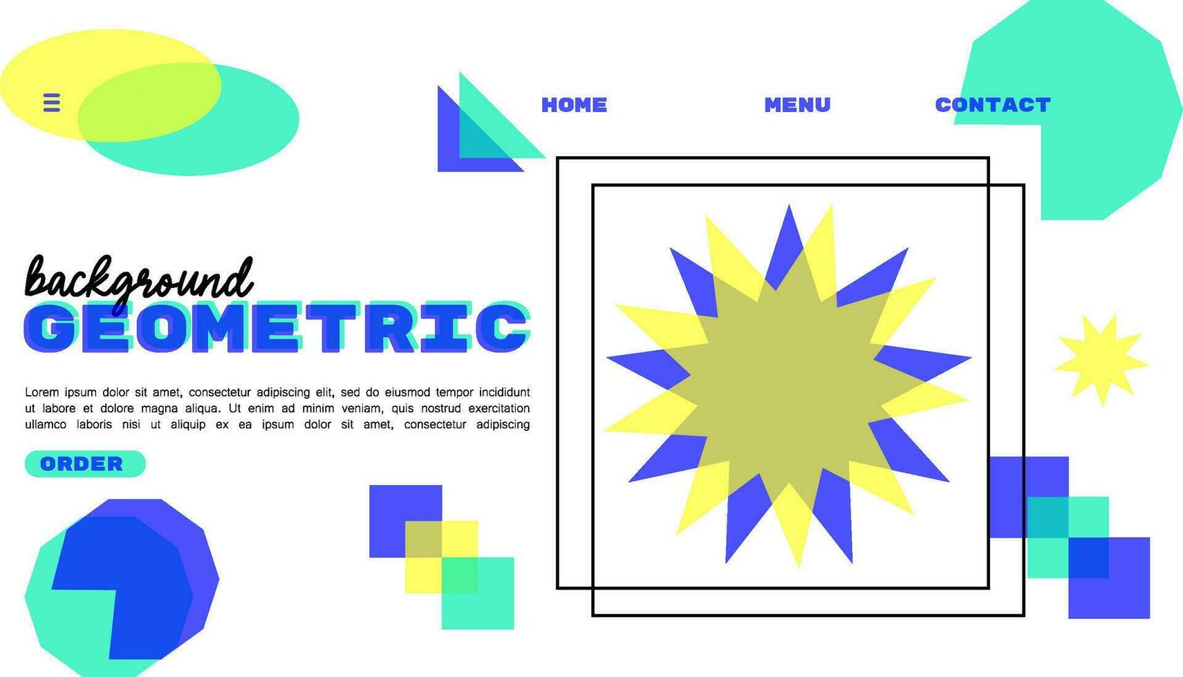 vector illustration of a landing page with a vibrant color scheme and a geometric composition with a riso effect. The design features template shapes.