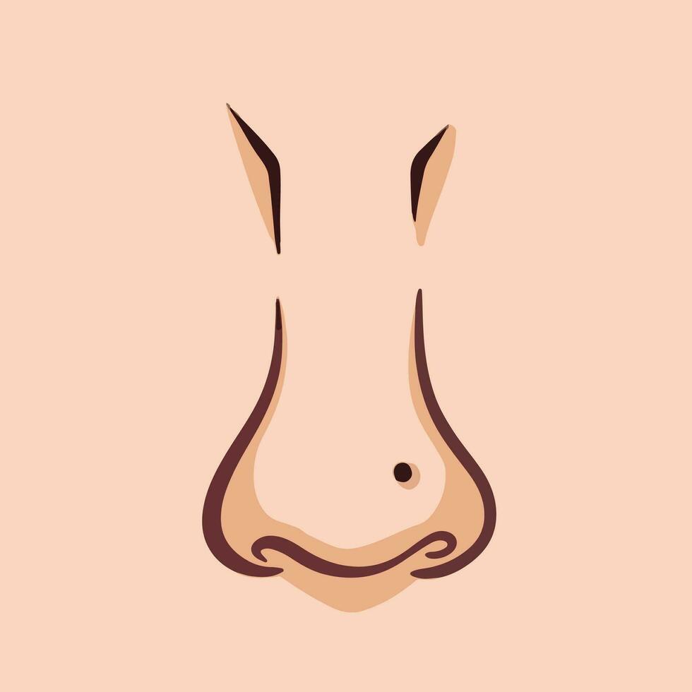 Human nose with mole on the side vector illustration isolated on square background. Simple flat outlined cartoon art style drawing.