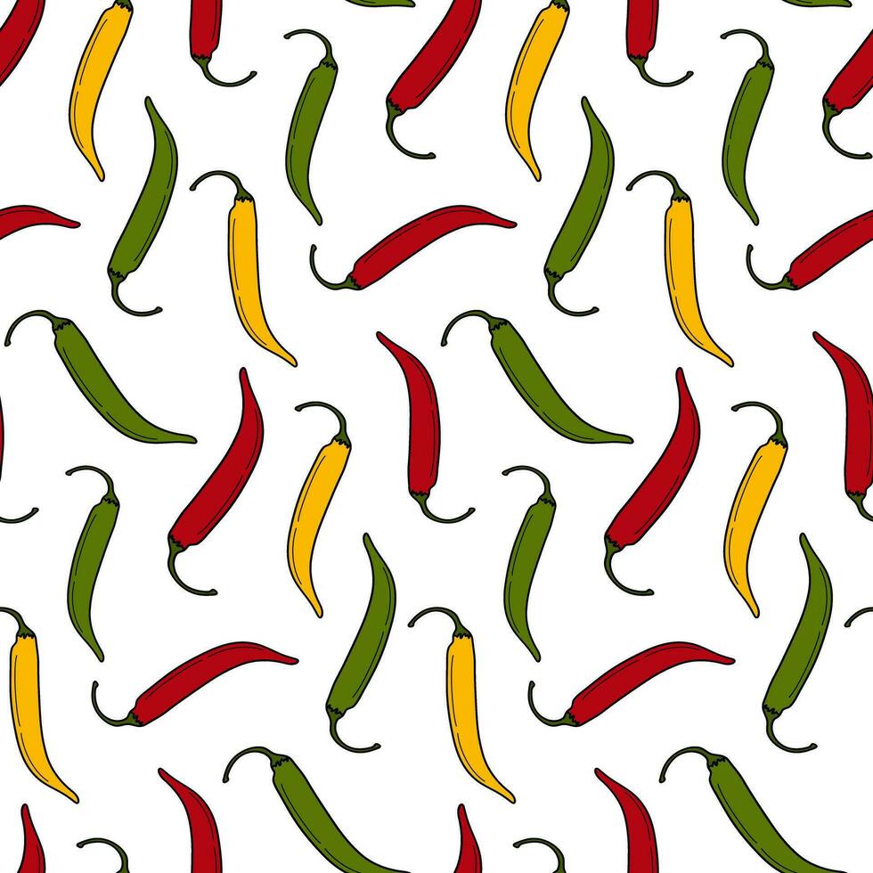 Seamless pattern of bright colorful chili pepper in trendy mexican shades. Abstract backdrop texture vector
