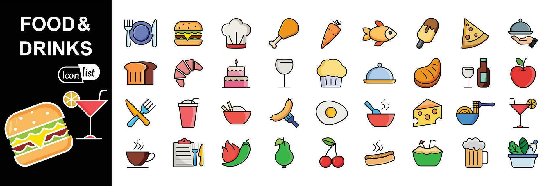 Food and drink web icon set. Vector illustration.