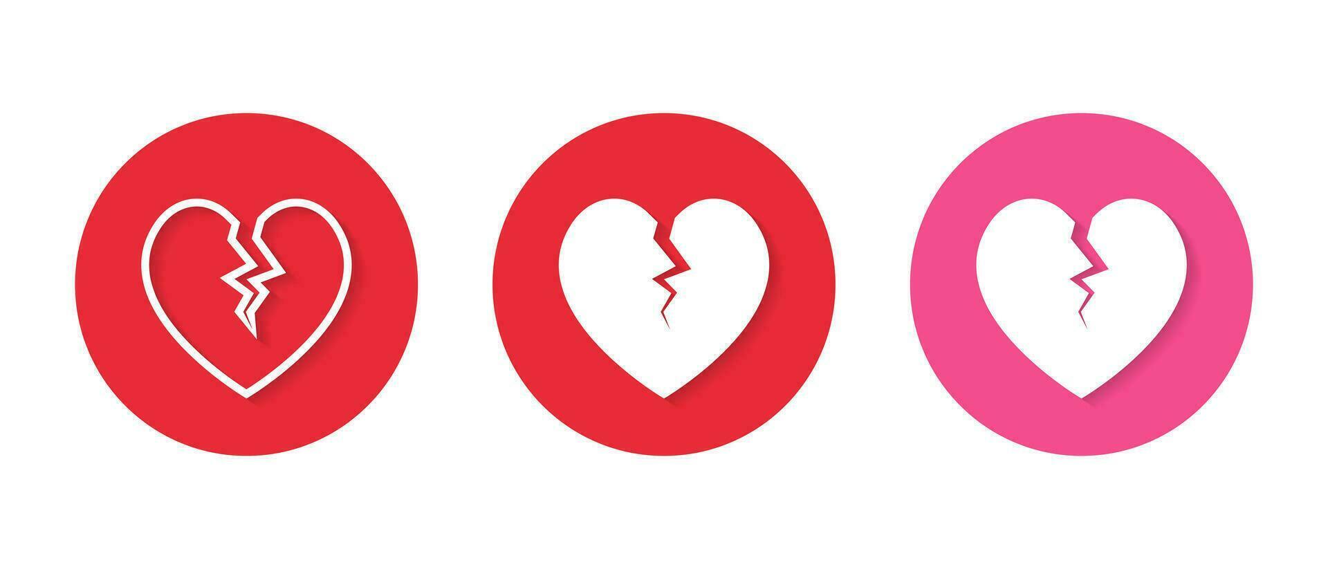 roto corazón, agrietado amor icono vector en rojo círculo. relación conflicto, divorcio firmar símbolo