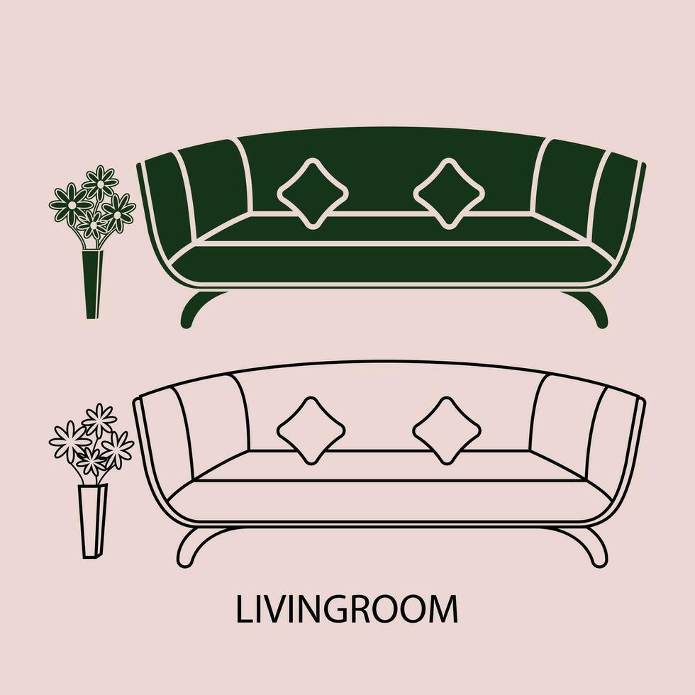 Apartment interior perfect icon. Living room furniture. vector