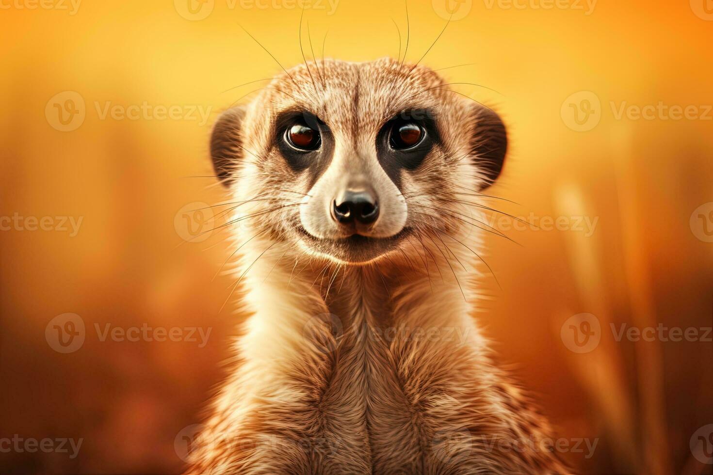 Close-up of a meerkat on an orange background. AI generative photo