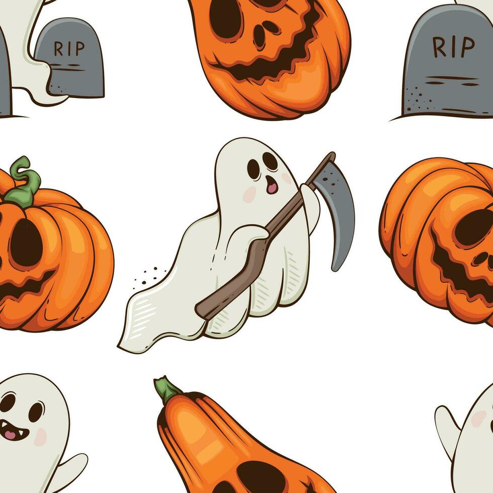 Halloween Pattern design, Ghosts, Scary Pumpkin Evil Background. Spooky Halloween Background with Pumpkins with Scary Faces, Evil Pumpkins Background vector