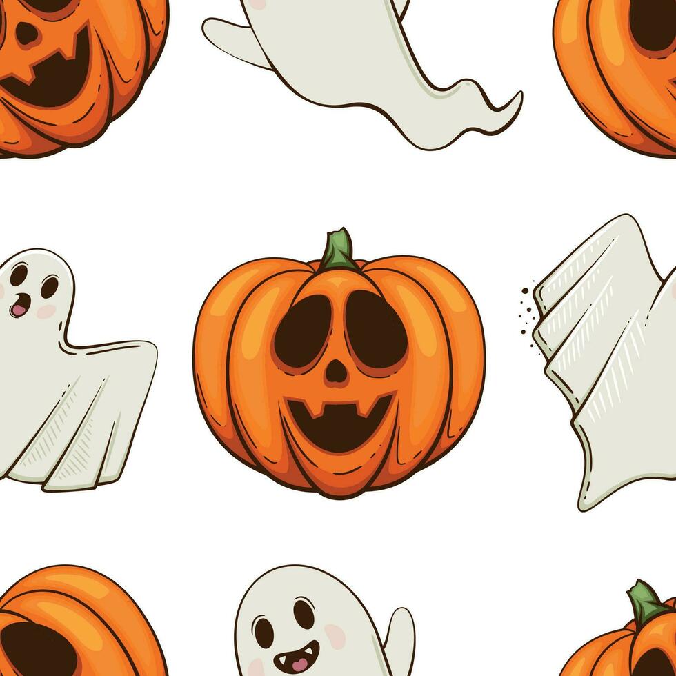 Halloween Pattern design, Ghosts, Scary Pumpkin Evil Background. Spooky Halloween Background with Pumpkins with Scary Faces, Evil Pumpkins Background vector