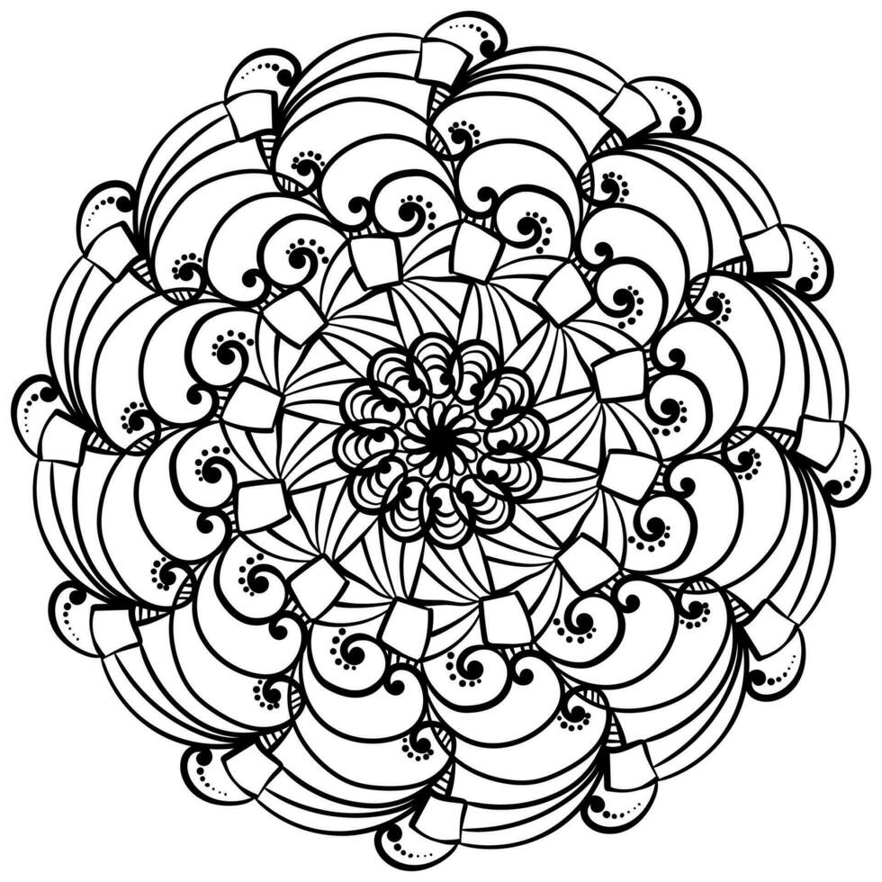 Meditative mandala with squares and swirls, zen page askr with outline patterns vector
