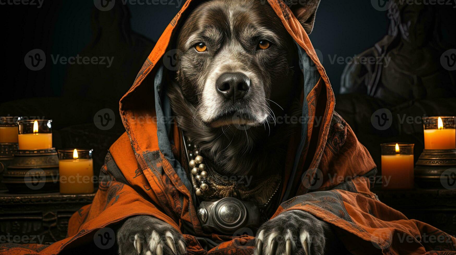 perro con lentes en negro antecedentes. perro en el Steampunk traje. ai generativo foto