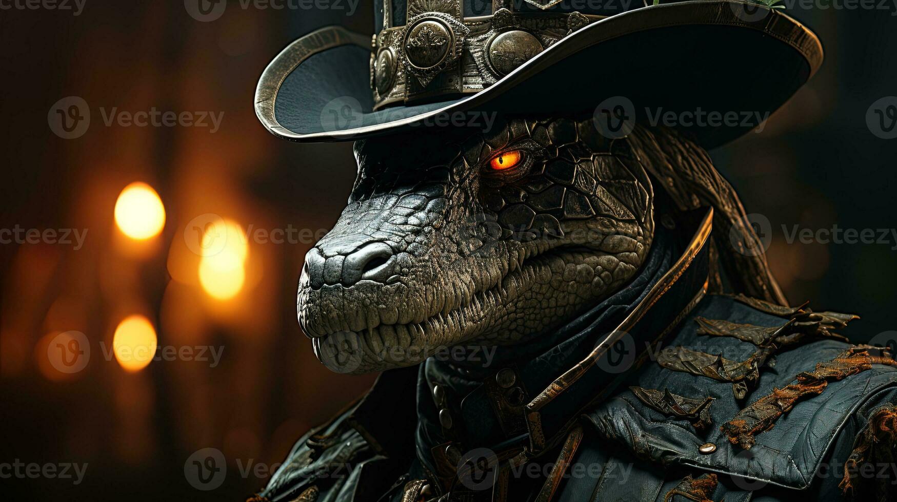 Close-up portrait of a steampunk monster. Steampunk concept. anthropomorphic animal. AI generative photo