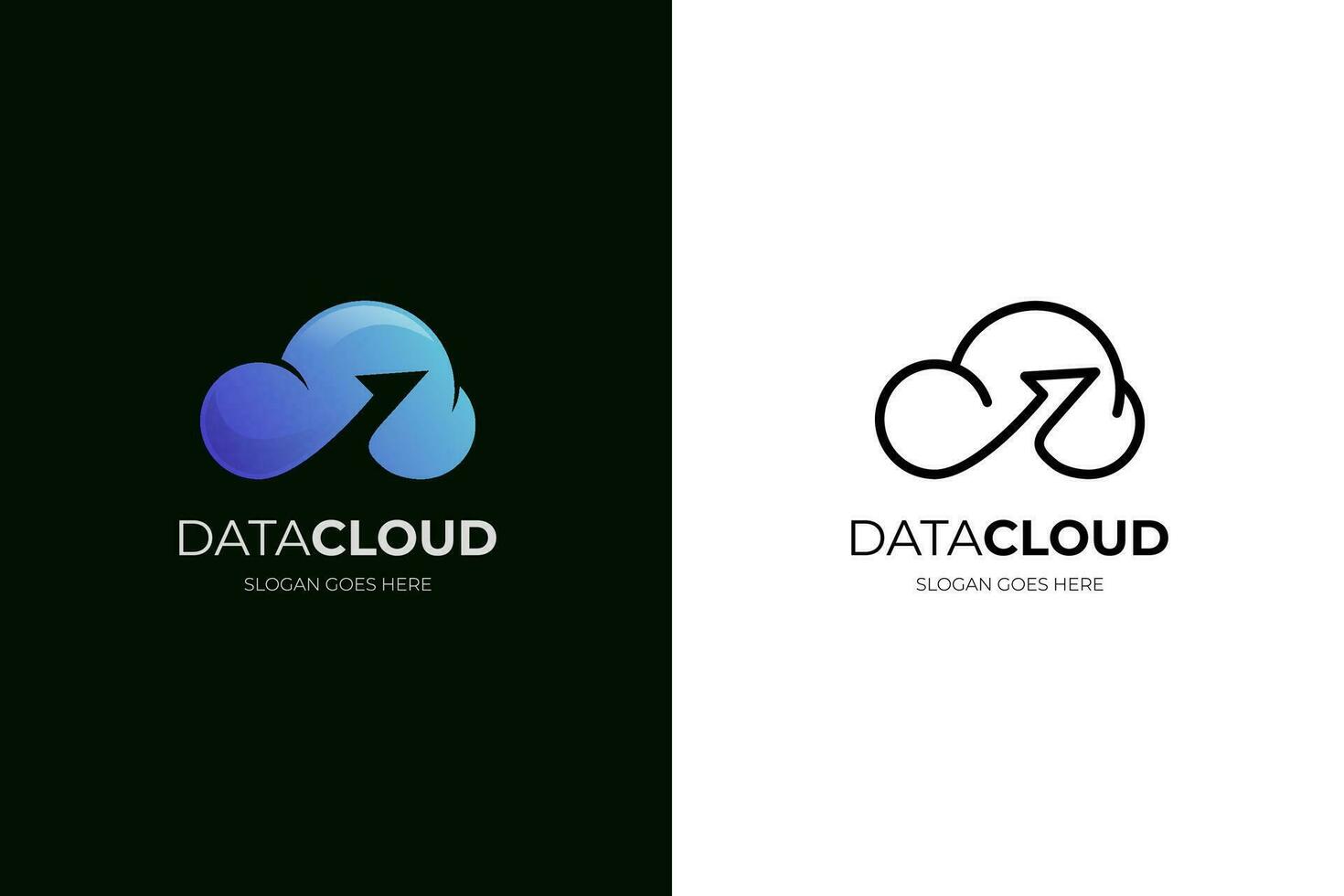 Cloud data computing logo icon design with arrow up. Internet data storage sign for technology brand company vector