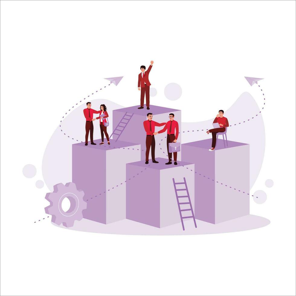 The concept of employees' personal growth and development towards company success. Design And Development concept. Trend Modern vector flat illustration