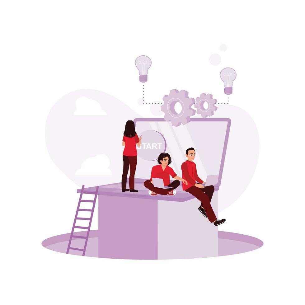 Employees in a company work in their respective fields and cooperate. Business Startup concept. Trend Modern vector flat illustration
