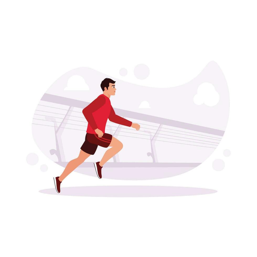 Young athletes doing physical exercise running outdoors in the morning. Physical concepts. Trend Modern vector flat illustration