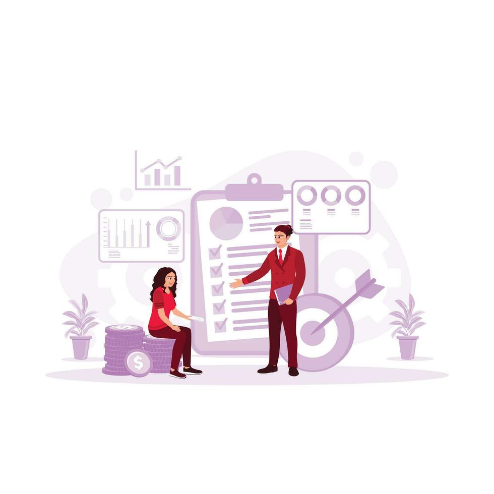 Business team planning a new project, discussing successful financial strategies. Accounting concept. Trend Modern vector flat illustration