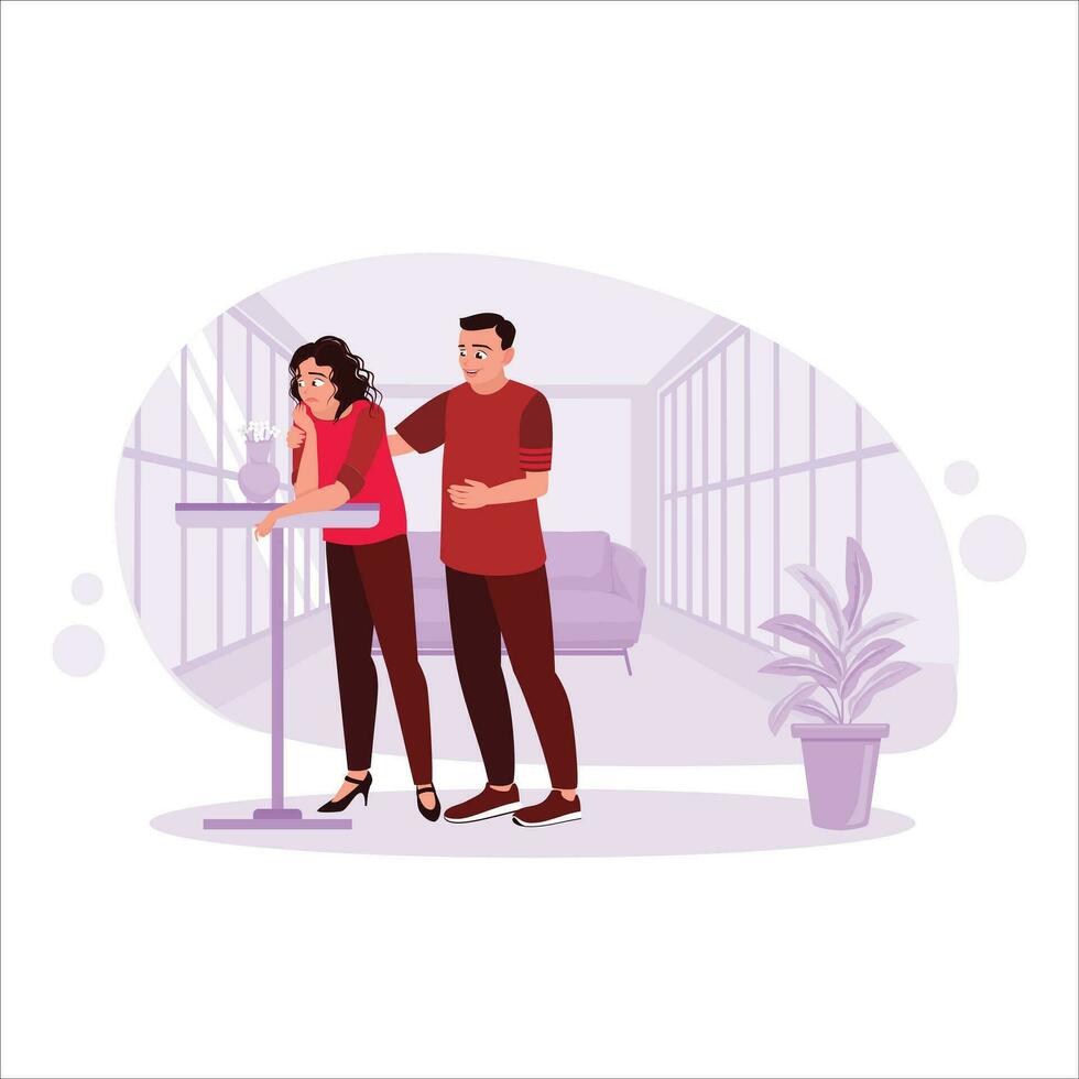 A man is calming and encouraging his depressed co-worker. Mental health concept. Trend Modern vector flat illustration