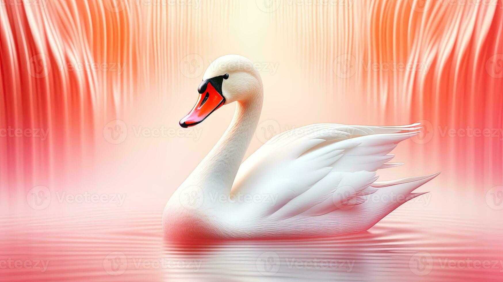 Close up of a mute swan isolated on a pink background. AI generative photo