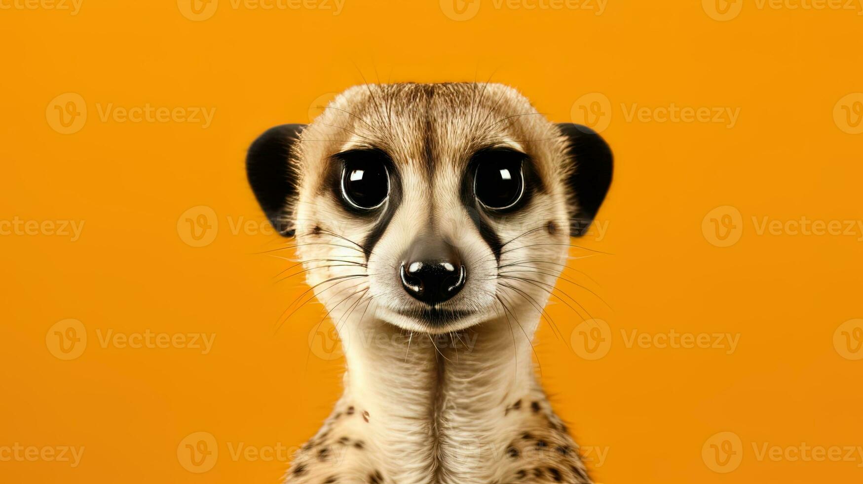 Close-up of a meerkat on an orange background. AI generative photo