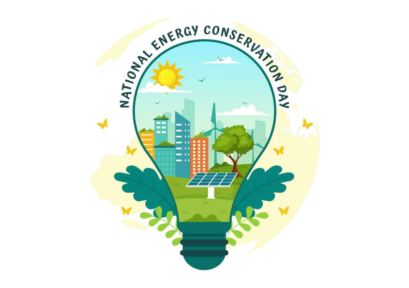 nacional energía conservación día vector ilustración en 14 diciembre para salvar el planeta y verde eco simpático con lámpara y tierra antecedentes diseño