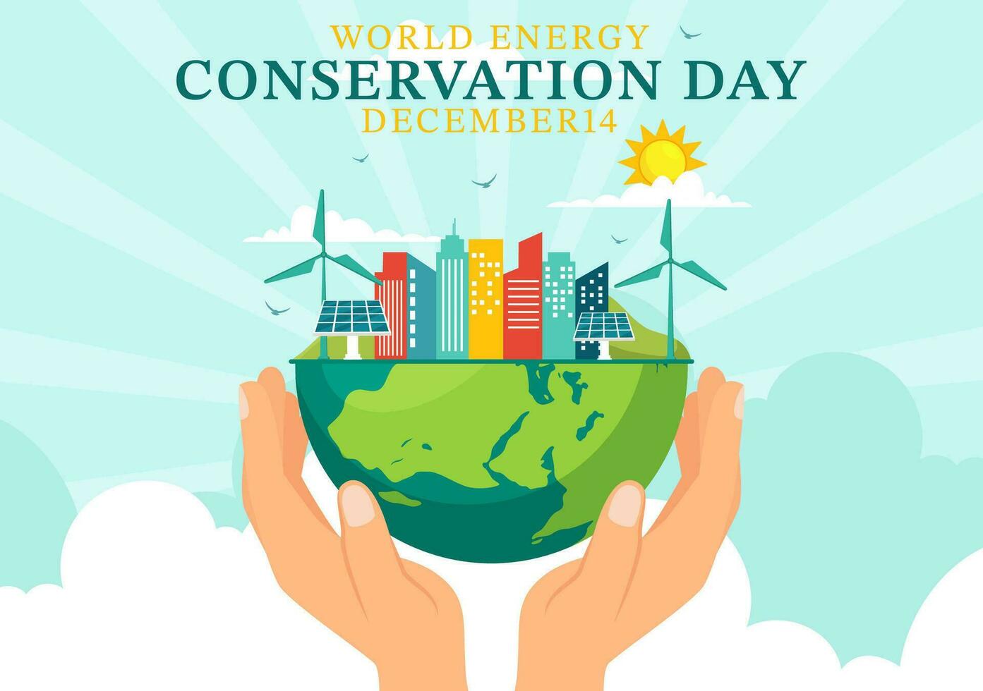 National Energy Conservation Day Vector Illustration on 14 December for Save the Planet and Green Eco Friendly with Lamp and Earth Background Design