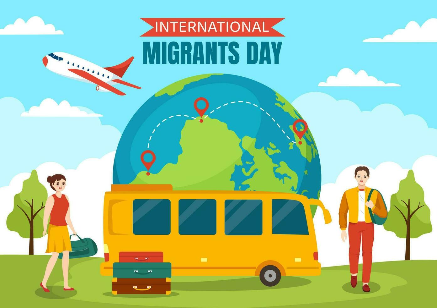 International Migrants Day Vector Illustration on 18 December with Immigration People and Refugee for the Protection of Human Rights in Background