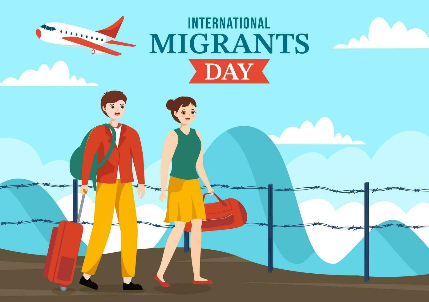International Migrants Day Vector Illustration on 18 December with Immigration People and Refugee for the Protection of Human Rights in Background