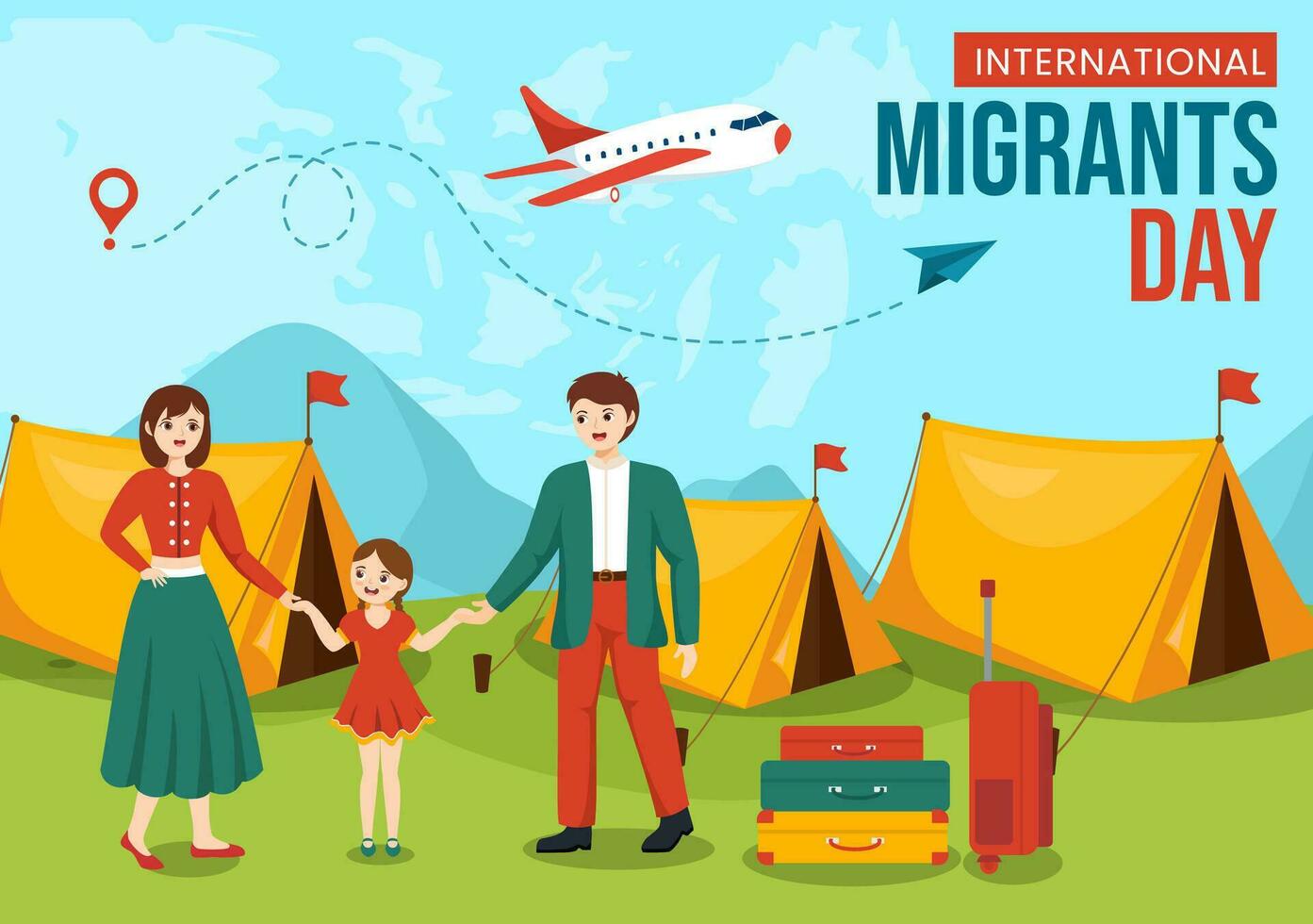 internacional migrantes día vector ilustración en 18 diciembre con inmigración personas y refugiado para el proteccion de humano derechos en antecedentes