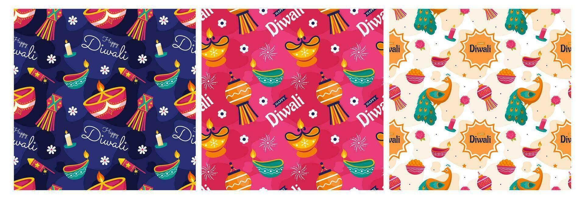 conjunto de contento diwali sin costura modelo ilustración diseño con ligero festival de India ornamento en dibujos animados mano dibujado modelo vector