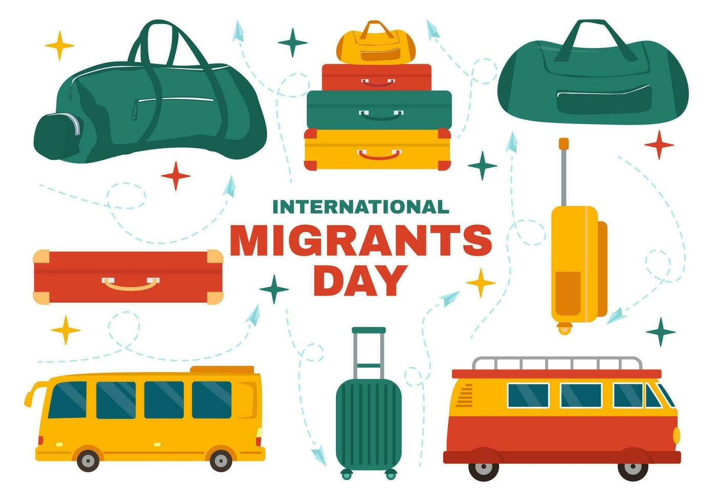 International Migrants Day Vector Illustration on 18 December with Immigration People and Refugee for the Protection of Human Rights in Background