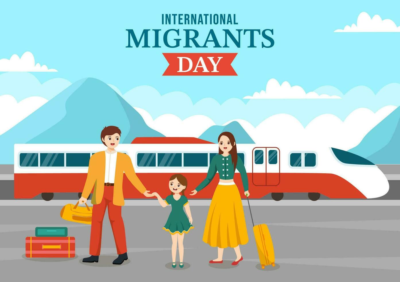 International Migrants Day Vector Illustration on 18 December with Immigration People and Refugee for the Protection of Human Rights in Background