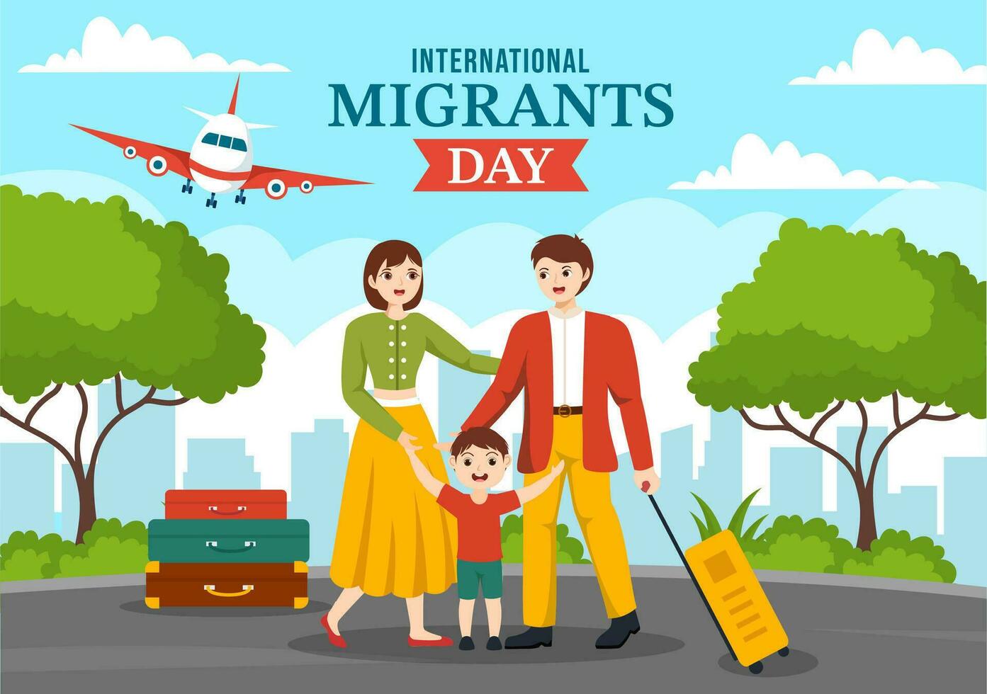 International Migrants Day Vector Illustration on 18 December with Immigration People and Refugee for the Protection of Human Rights in Background