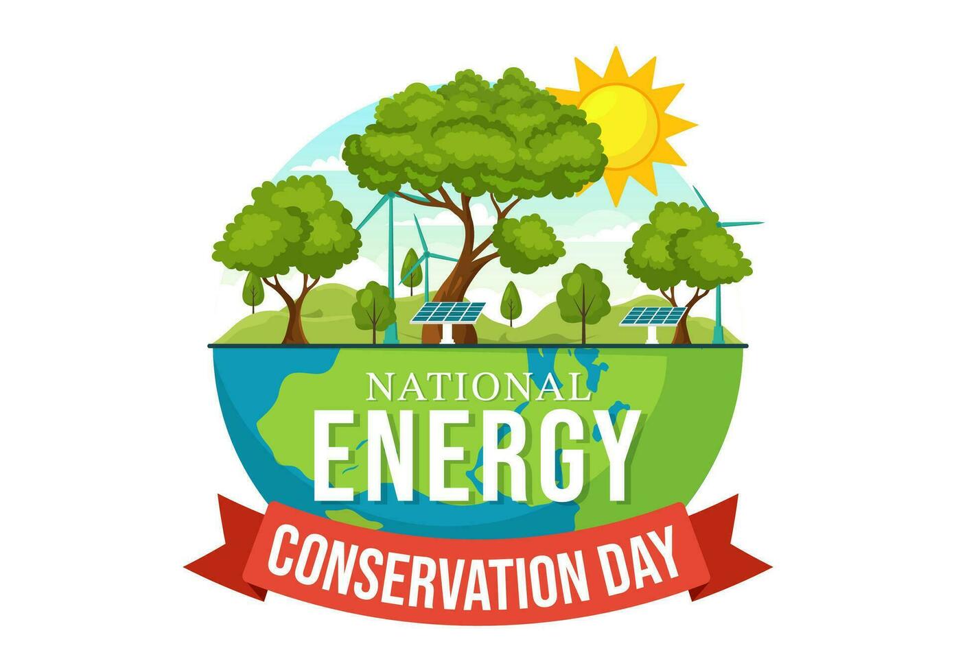 nacional energía conservación día vector ilustración en 14 diciembre para salvar el planeta y verde eco simpático con lámpara y tierra antecedentes diseño