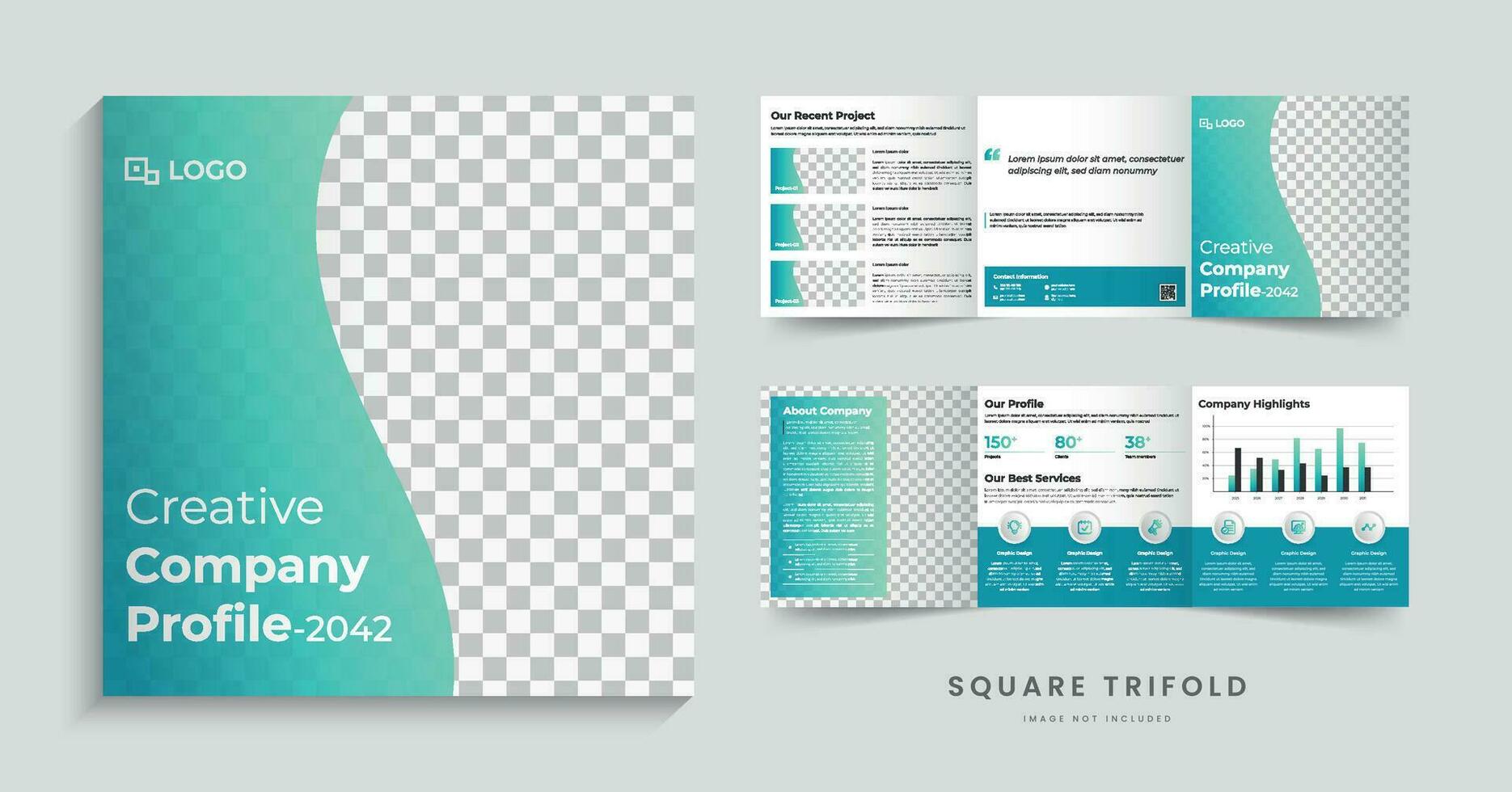 company profile square trifold brochure design. square tri-fold Vector template