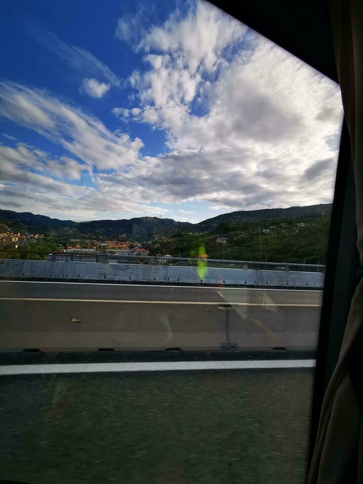 Photo of a scenic view through a car window