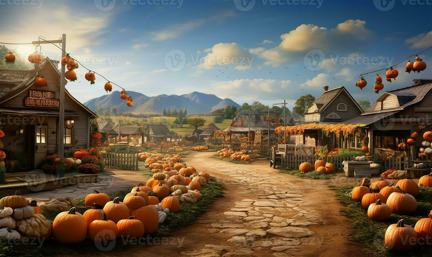 bustling pumpkin patch farm during the heart of autumn. AI Generated photo