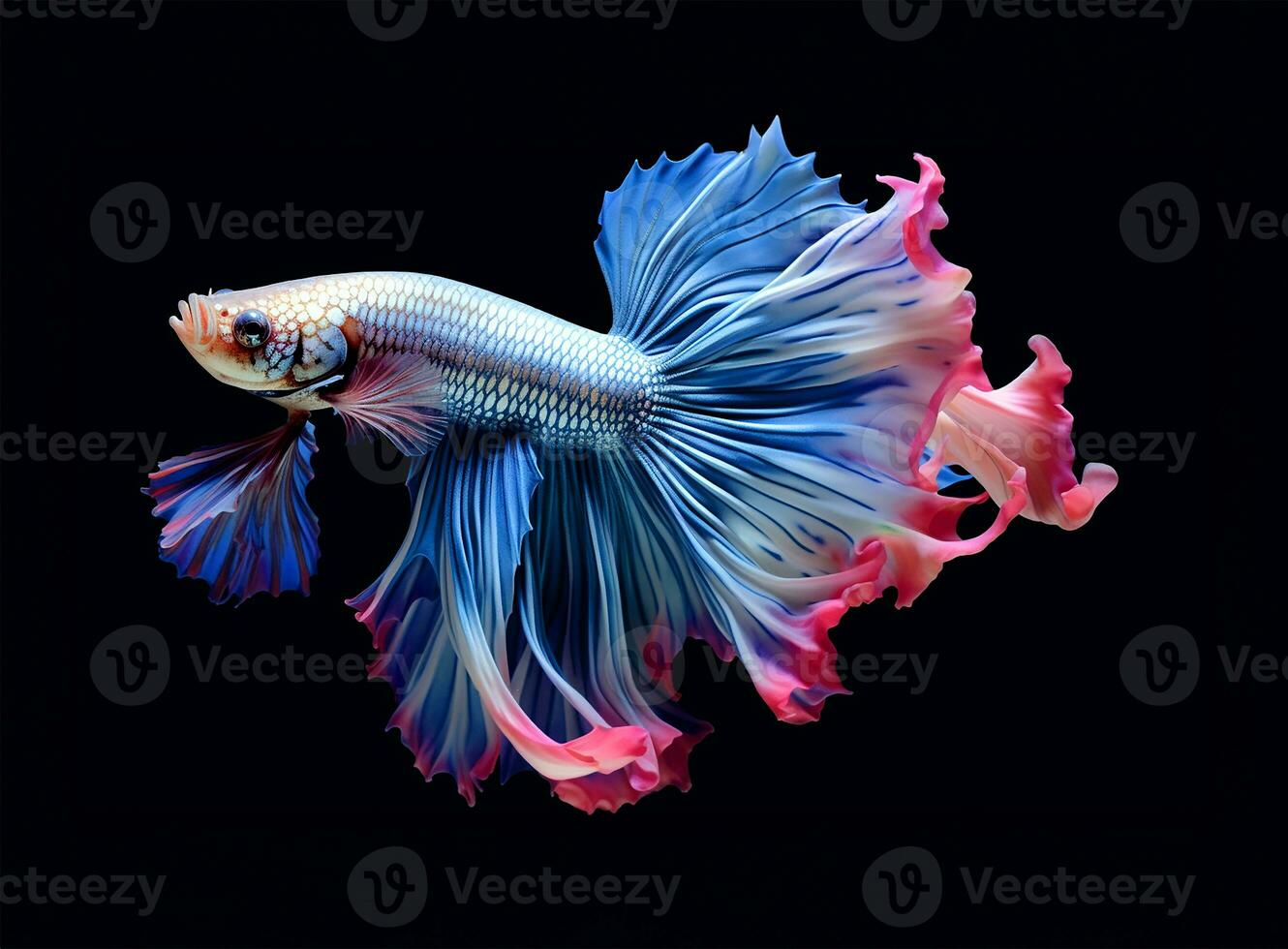 striking Siamese fighting fish, its tail and fins resembling intricate flower petals. AI Generated photo