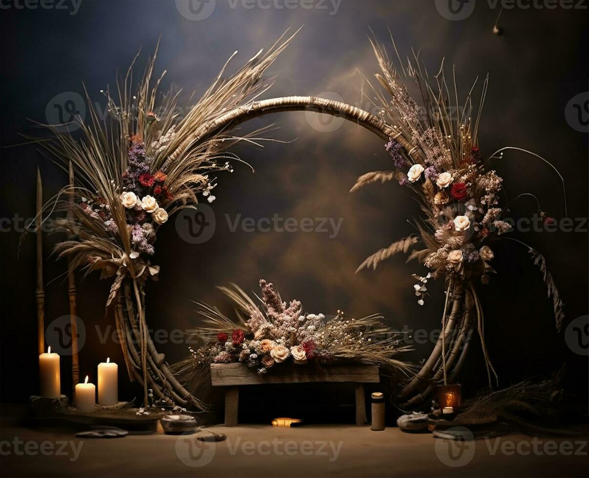 ethnic bow crafted from rustic wooden sticks. AI Generated photo