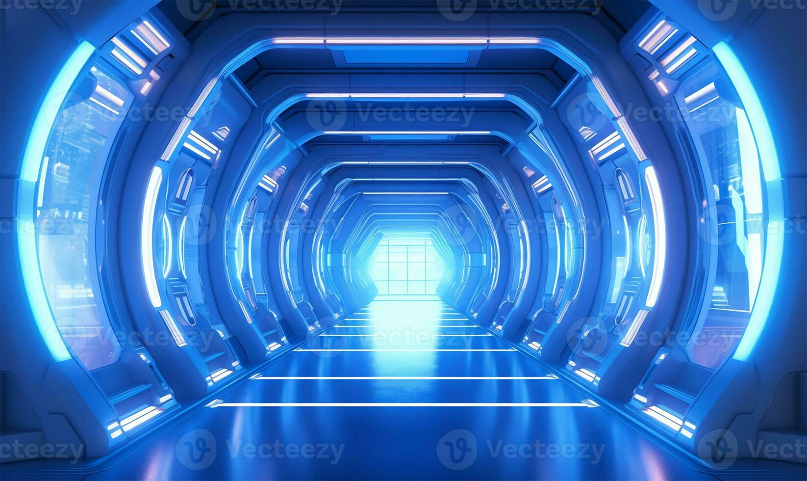 light corridor in a modern cyber sci-fi setting. AI Generated photo