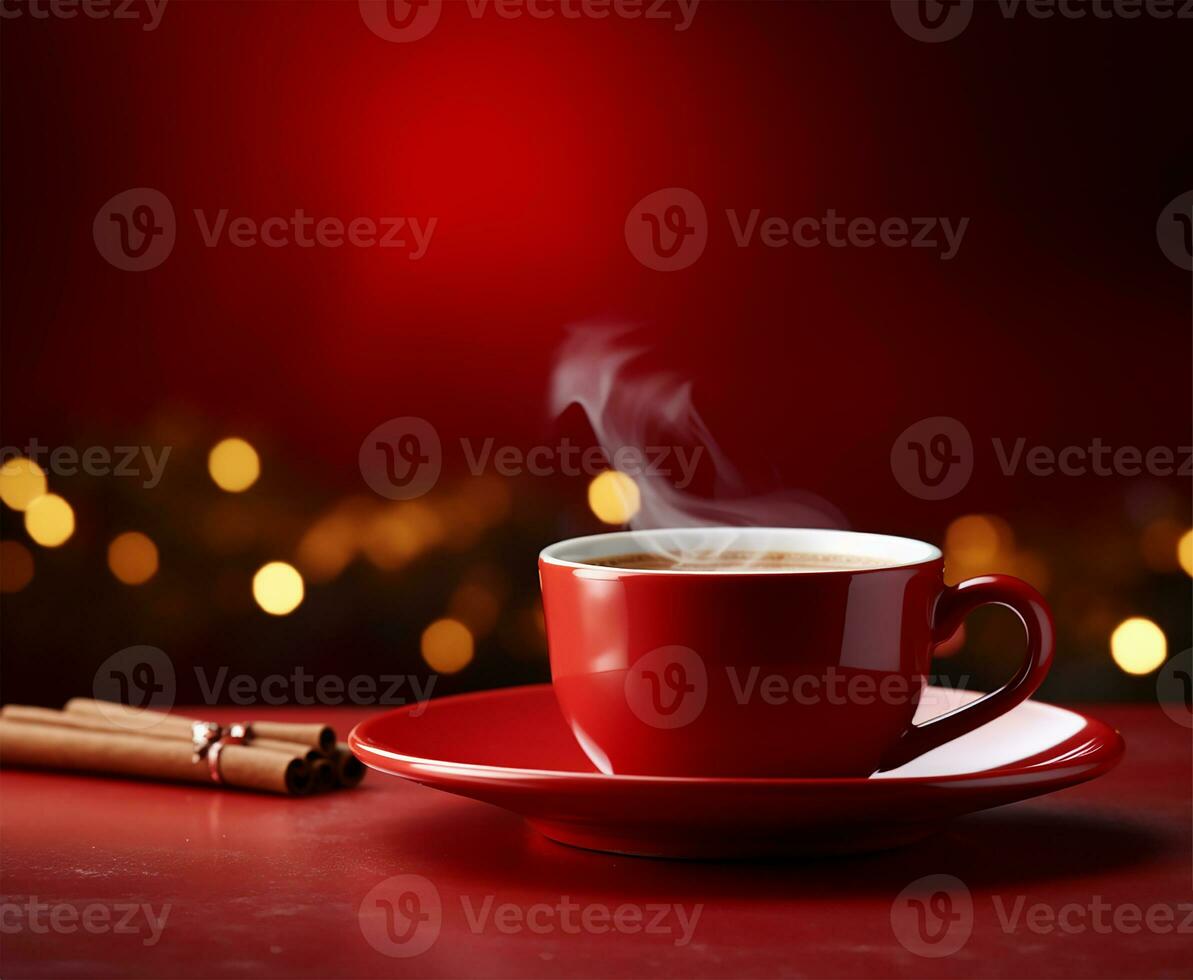 steaming cup of coffee set on a vibrant red plate. AI Generated photo