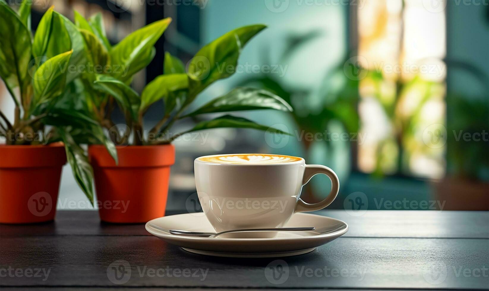 coffee cup alongside a plant. AI Generated photo