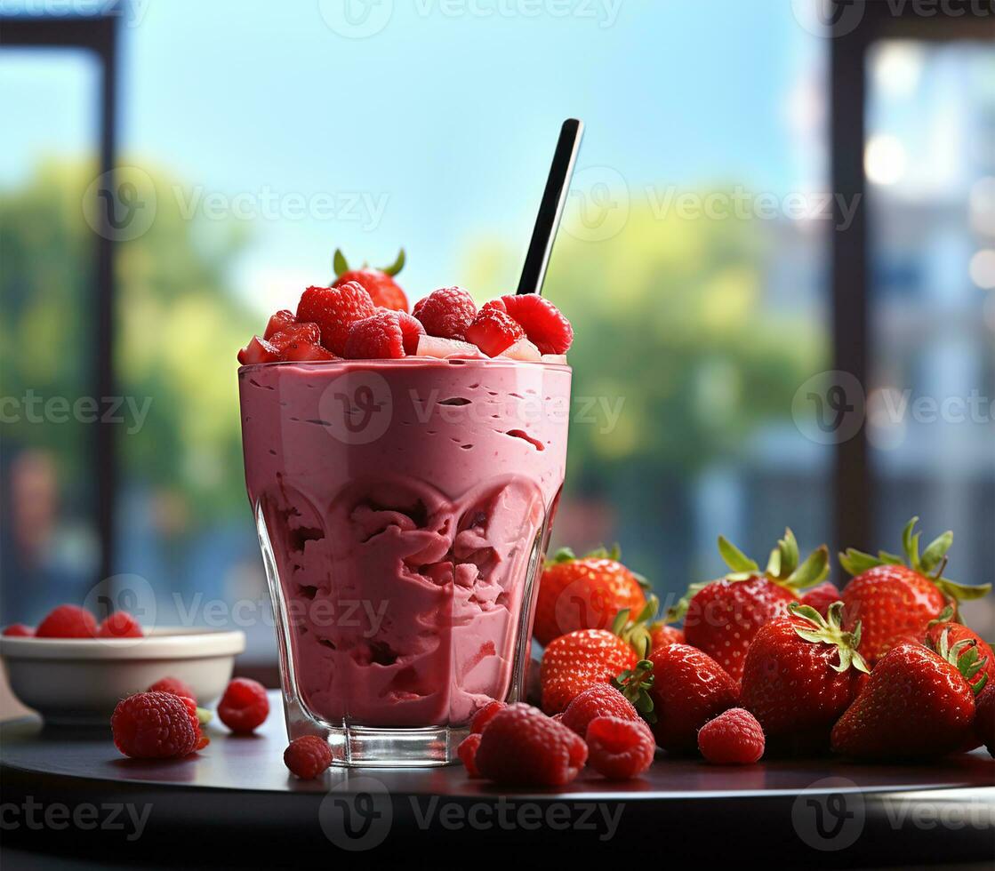 strawberry smoothie in a glass. AI Generated photo