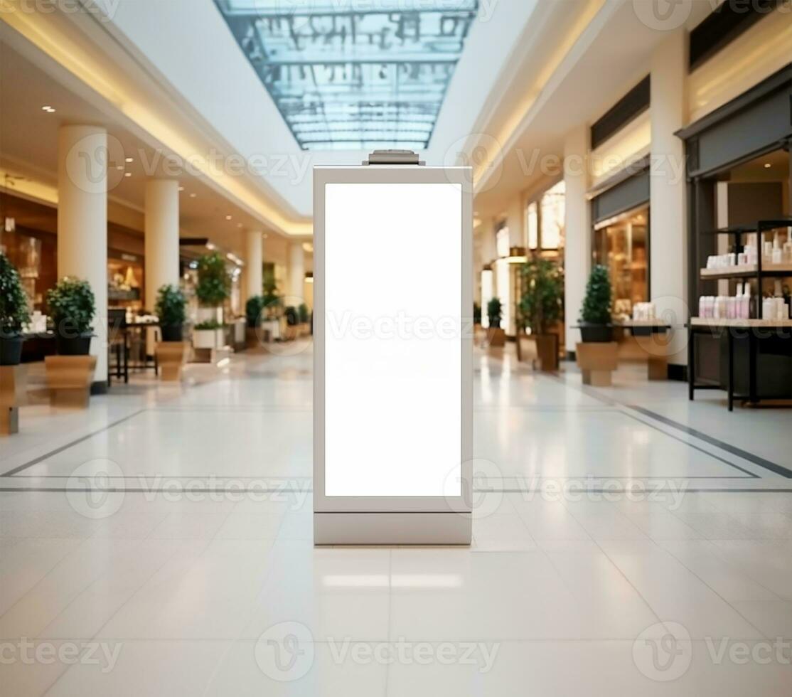 mockup poster stand positioned in a shopping center or mall environment. AI Generated photo