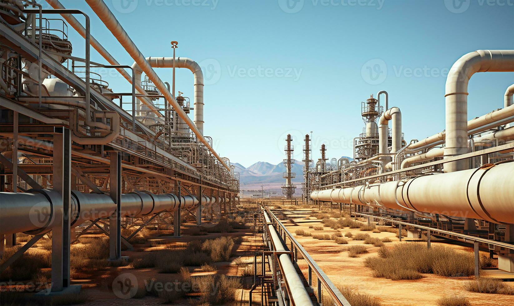 large oil pipeline and gas pipeline involved in the process of oil refining and the movement of oil and gas. AI Generated photo