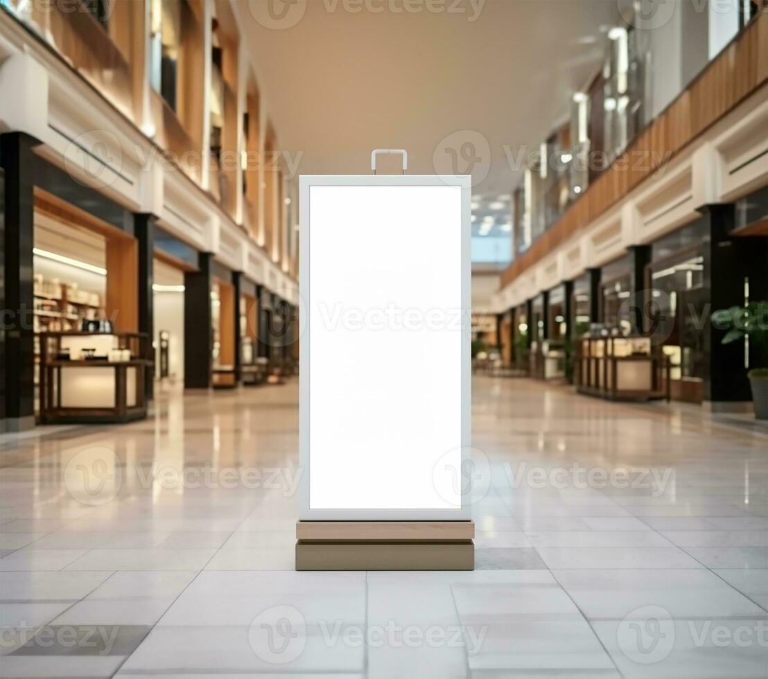 mockup poster stand positioned in a shopping center or mall environment. AI Generated photo