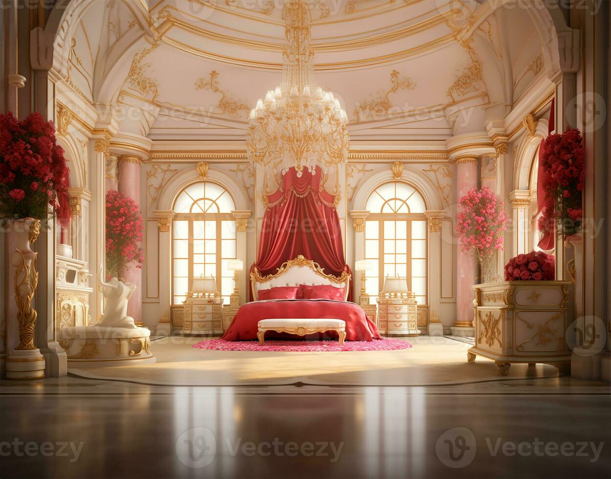 princess bedroom in a royal house complete with luxurious furnishings. AI Generated photo