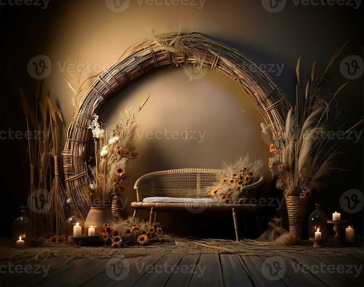 ethnic bow crafted from rustic wooden sticks. AI Generated photo