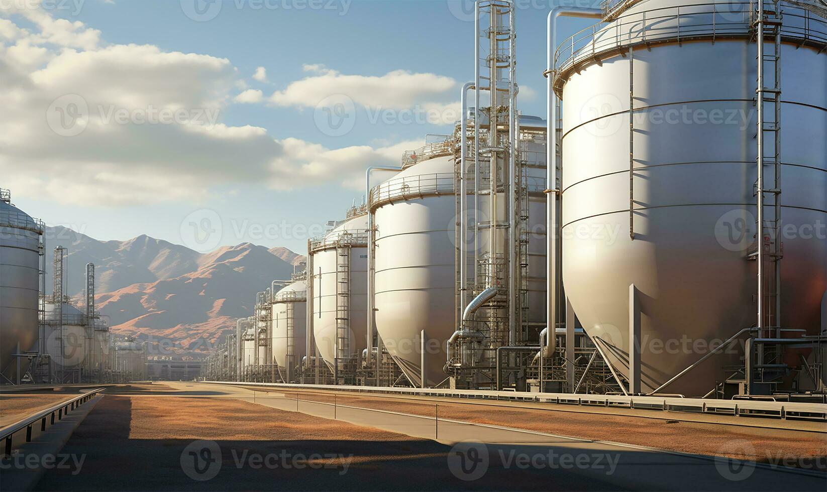 Large storage tanks and silos filled with raw materials. AI Generated photo