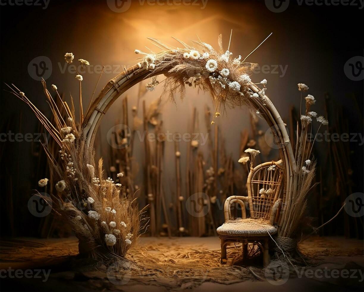ethnic bow crafted from rustic wooden sticks. AI Generated photo