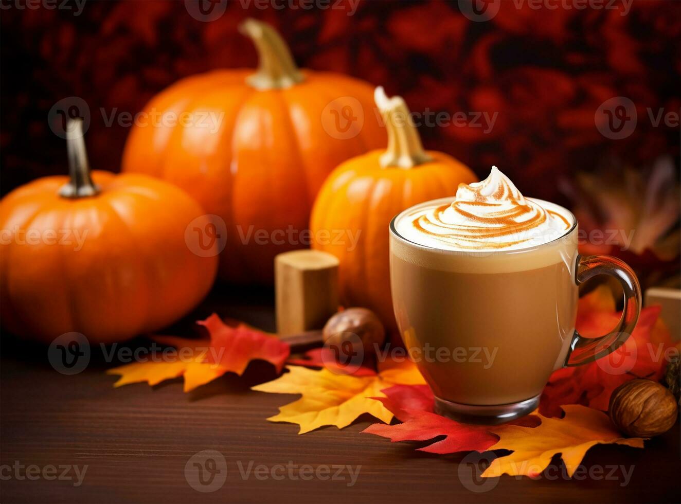 delicious pumpkin spice latte, steaming gently in a cup and saucer. AI Generated photo