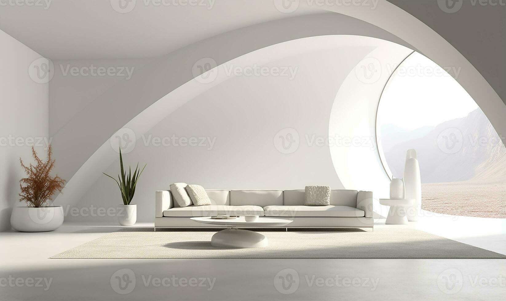 white open space interior with minimalistic design elements. AI Generated photo